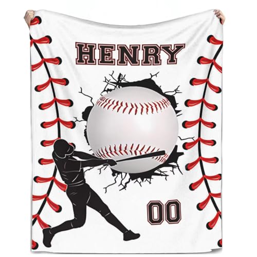 AOOCHUSS Personalized Baseball Blankets with Name Numbers, Custom Baseball Team