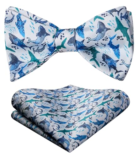 Image of HISDERN Bow Ties for Men Self Tie Animal Bowties Pocket Square Woven Silk Fun Bowtie Handkerchief Set for Wedding Party