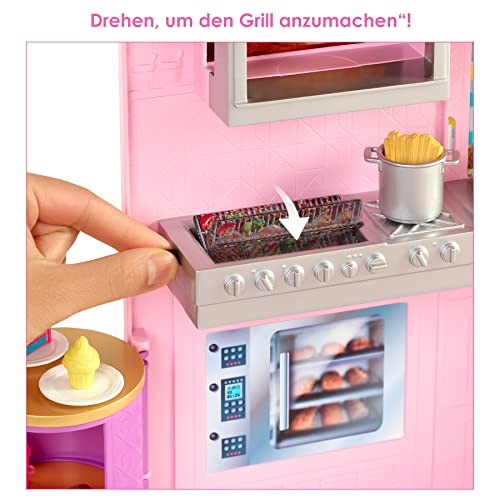 Barbie HBB91 - Cook'n Grill Restaurant Spielset, mit Köchin Puppe, Freundin und kleinem Mädchen, aufklappbar, Spielzeug… – Bild 4