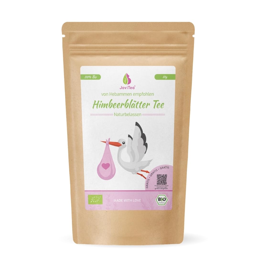 JoviTea® Himbeerblättertee BIO 80g - Kräutertee von Hebammen empfohlen - 100% natürlich und ohne Zusatz von Zucker. Aus Biologischem Anbau. Himbeerblätter 80g