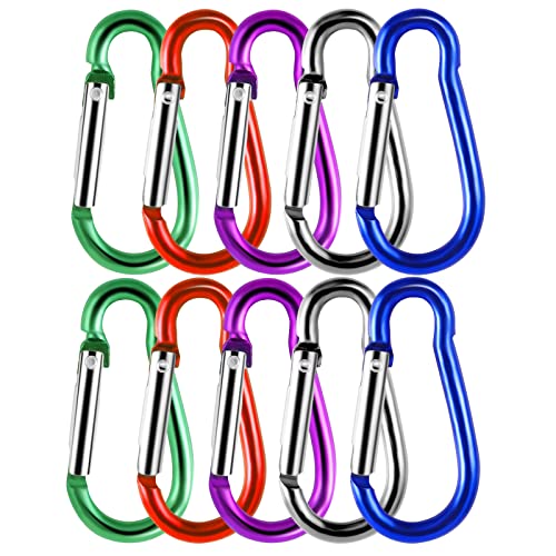 10 Stück Karabiner Bunt Aluminium Schnapphaken für Camping, Reisen, Wandern, Rucksack, Gürtel (3,5 x 40mm, 5 Farben)