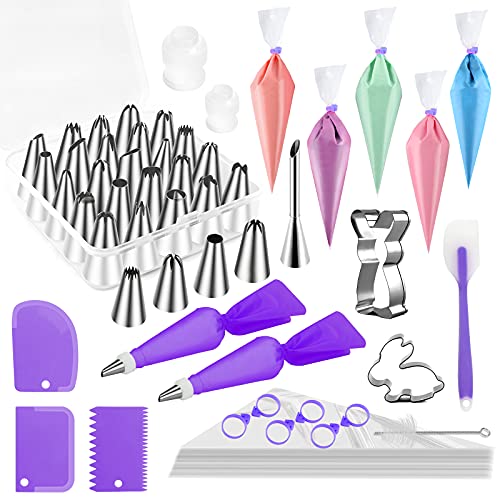 HOTERB 69 Pièces Douilles à pâtisserie,Kit de Patisserie 29 Douilles,20 Poches à Douille Jetable,2 Sac à Pâtisserie Silicone,Emporte Piece Patisserie & Grattoir à Gateau,pour Cupcakes,Muffins Gâteaux Cover