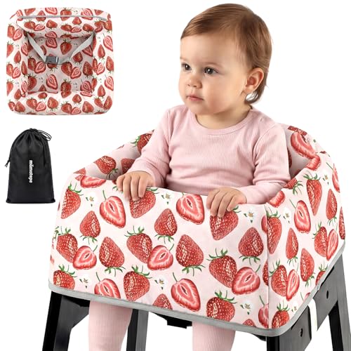 Mamatepe Reusable Baby High Chair Cover with Strap Pads & 2-Point Harness Waterproof Washable Portable Seat Cover for High Chairs Red Strawberry