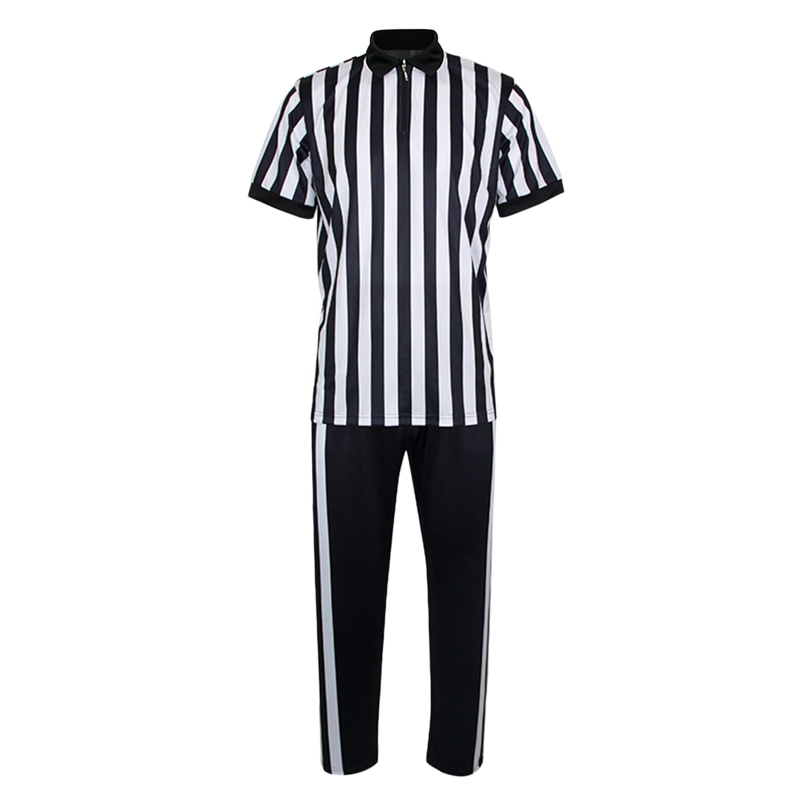 Referee Costume,Black White Stripes Uniform Costume,Short Sleeve V-Neck Football Referee Shirt with Pants - for Basketball Hockey Soccer Volleyball Sports Baseball Softball Gym Class