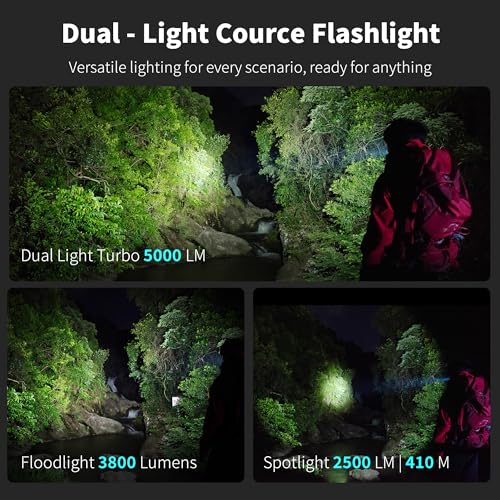 Image of LOOP GEAR SK05 Pro 2 High Lumens EDC Flashlight with 5000LM & 410M | Rechargeable Flat Flashlight with 8000mAh Battery,Powerful LED Light with Magnetic & Clip,Strobe /SOS for Camping Survival