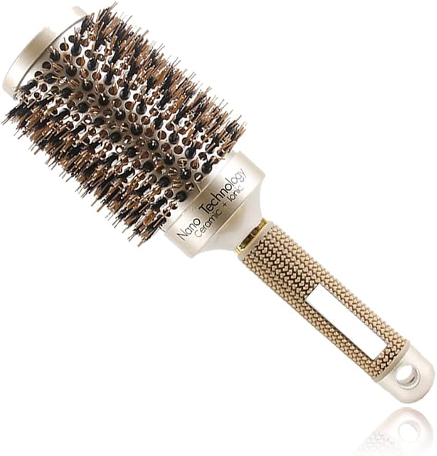 TEEROVA Ceramic & Ionic Round Barrel Hair Brush with Boar Bristle, Best Roller Hairbrush for Blow Drying, Curling&Straightening, Volume&Shine 3.3"