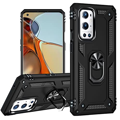 AENLIG Coque pour Oneplus 9 Pro 5G [Qualité Militaire] Rotation 360° Aimant Anneau,Anti-Chute,Antichoc Housse TPU Silicone,Bumper Case pour Oneplus 9 Pro 5G- Noir Cover