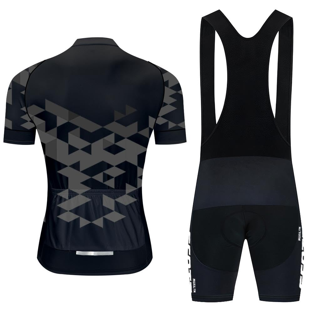 Moxilyn Abbigliamento Ciclismo Set Manica Corta Tuta Ciclismo Uomo Completo Ciclismo Estivo per Bici da MTB con Pantaloncini Imbottiti in Gel Traspirante