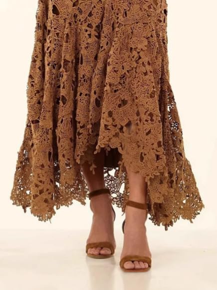 Womens Elegant Floral Lace Maxi Skirt Boho Asymmetrical High Waist Hollow Skirt Patchwork Layered Flowy Long Skirts4