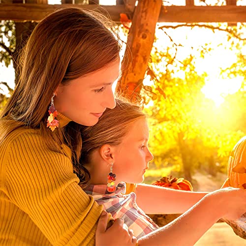 9 Pairs Thanksgiving Earrings Fall Turkey Pumpkin Leaf Charms Dangle Earrings Handmade Layered Maple Leaves Hoop Dangling Earrings Set for Women Girls Variety Pack Fun Thanksgiving Holiday Themed Color Star Heart Beads Earrings Jewelry Accessories3