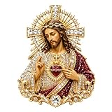 Broche de solapa con diseño de corazón de Jesús, chapado en oro, con diamantes de imitación brillantes de Jesús y la Virgen María, joyería religiosa vintage, regalo para mujeres y hombres, para