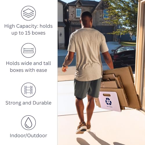 Image of Box Caddy - Cardboard Recycling Organizer. The ultimate solution to store, transport, and recycle your boxes. Eliminates cardboard clutter. (White /Blue with Wall Bar)