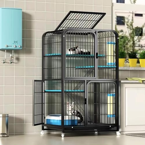猫のケージ/猫犬小屋屋内大、猫のプレイペン、多機能猫の家、強化金属フレーム、強くて安定した(黒) YYuan