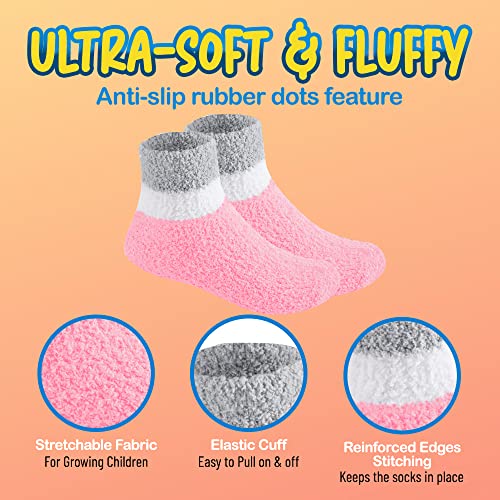 Debra Weitzner 6 Pairs Warm Fuzzy Socks for Kids with Grippers - Non Skid Slipper Socks for Toddlers4