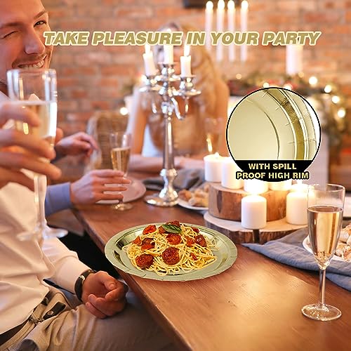 Image of Gold Disposable Paper Plates, 9 Inch Dinner Party Plates, 50 Count Bulk