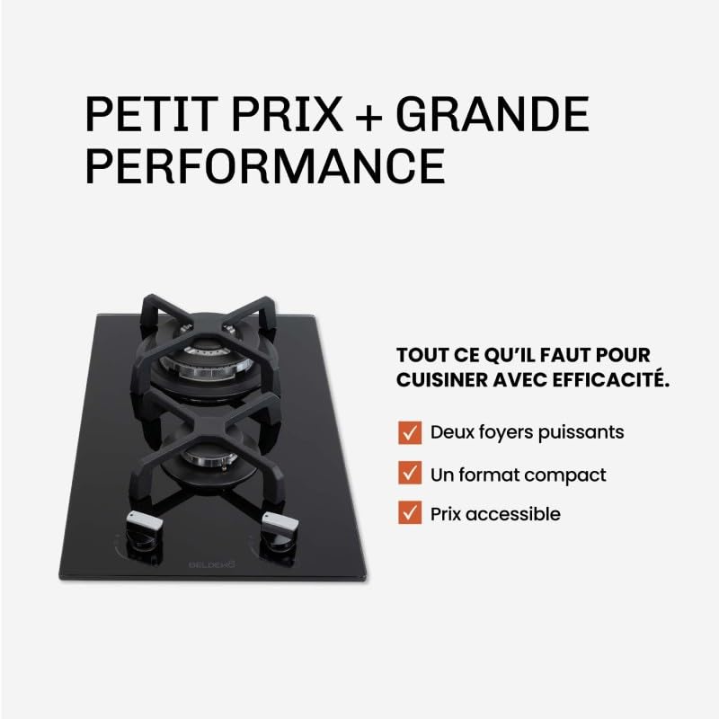 BELDEKO Plaque Gaz 2 Feux Domino 5200W Double Couronne - Marque Française