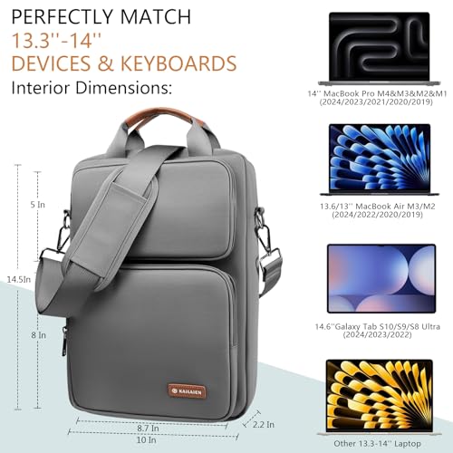 Image of 13.3-14 Inch Laptop Sleeve Bag, Laptop Bag for 14'' MacBook Pro M4 2024,14'' MacBook Pro M3&M2&M1 2023 /2021, 13.6 /13'' New MacBook Air M3 /M2 2024 /2022,Tab S8 Ultra 14.6 inch,with Shoulder Strap(Gray)