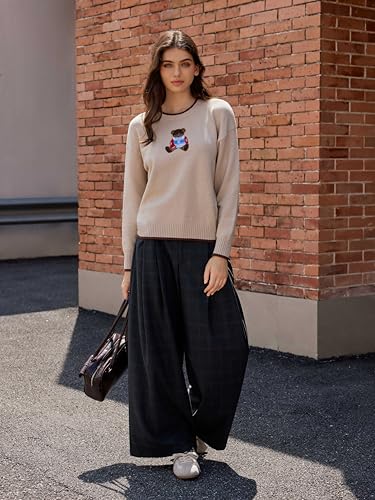 Image of CIDER Women's Fall Sweaters Long Sleeve Cute Sweaters Bear Graphic Crewneck Soft Knit Casual Cropped Pullover