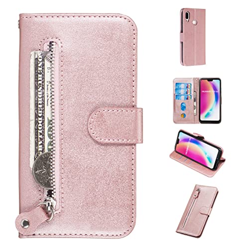 Funda con Tapa para teléfono Flip Funda Compatible with Huawei P20 Lite, Compatible with Huawei Nova 3E Wallet Funda, Premium PU Tarjetas de Cuero aseras de Cuero Cierre magnético con Cremallera Caja