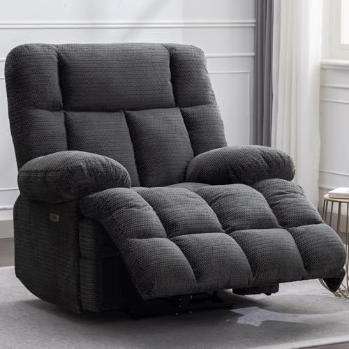 Oversized Power Zero Gravity Recliner Chairs for Adults, Electric Reclining 0 Gravity Chair for Big Man,Soft Fabric Overstuffed Single Recliners with USB Charger Port for Living Room, Grey