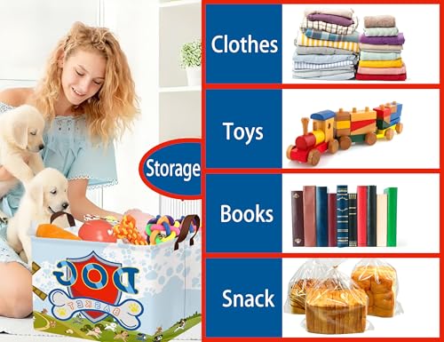Image of Large Dog Toy Basket Storage Bin Organizer With Handles Collapsible Puppy Gift Box for Kids Toy, Clothing, Blankets (Paw)