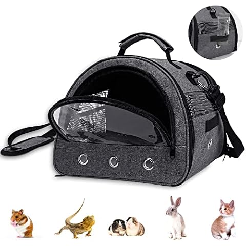 Kelivi Small Pet Carrier Bag,Guinea Pig Carrier with Water Bottles Hole,Removable Liner Rabbit Carrier,Portable Double Doors Outdoor Small Animal Carrier,Hamster,Bunny,Bearded Dragon (Grey) Cover