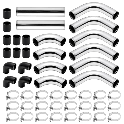EVIL ENERGY Universal 2.5 12pcs Intercooler Piping Aluminum Intercooler Pipe Kit with T-Bolt Hose Clamps & Silicone Coupler Silver