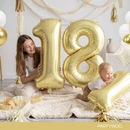 Image of PartyWoo Gold Number 18 Balloon 40 Inch 33pcs Metallic Gold Foil Star White