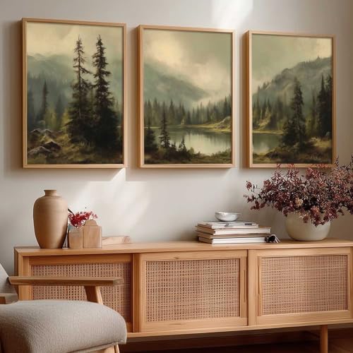 Image of kotart Big Aesthetic Mountains View Wall Art Paintings | Lake View Framed Painting | Nature Art Vastu Frames for Living Room Bedroom Wall Decor Set Of 3 (13X17 inch)