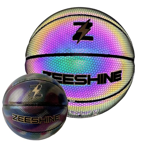 ZEESHINE HyperGlow Holographic Basketball Ultra-Reflective Glow in Dark Cool Sports Gift for Men & Women Outdoor/Indoor Game (Black 7)