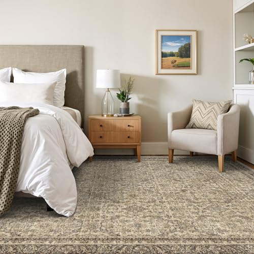 Rugland 8x10 Area Rugs - Stain Resistant Washable Rug, Anti Slip Rugs for Living Room, Vintage Tribal Area Rugs(Vintage01-Brown, 8'x10')