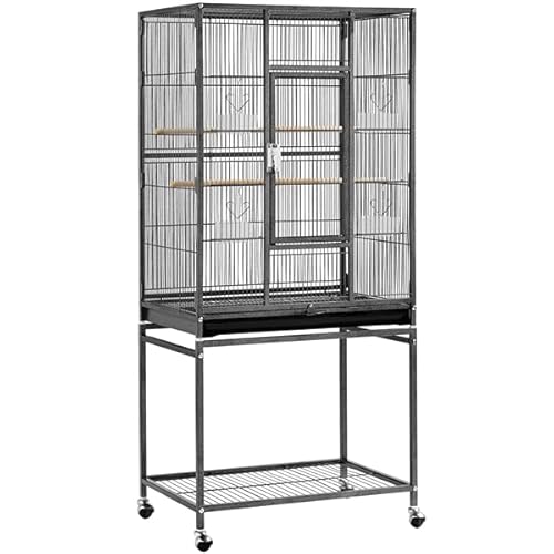 Abician Grande Cage à Oiseaux sur Pied en Métal, Cage d'élevage à roulettes avec Loquet Robuste, Étagère de Rangement, 136cm de Haut, Petits Oiseaux Noir Abician Grande Cage à Oiseaux sur Pied en Métal, Cage d'élevage à roulettes avec Loquet Robuste, Étagère de Rangement, 136cm de Haut, Petits Oiseaux Noir