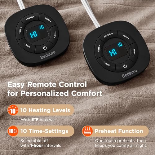 Image of Bedsure Electric Blanket Queen Size - Dual Control Heated Blanket Queen, Fast Heating with 10 Time Settings & 10 Heat Settings, Warm Gift for Grandma (84x90 inches, Taupe)