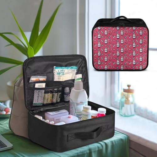 Image of Gomyblomy Travel First Aid Bag Empty for Home Nursing Accrssories Print Medicine Bag Large Capacity Emergency Kit Portable Medical Storage Pouch for First Aid Supplies, Hot Pink