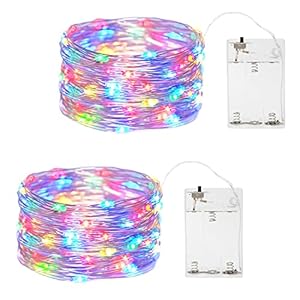 ITICdecor 5M 50LED koperdraad batterij lichtketting voor feestjes, tuin, Kerstmis, Halloween, bruiloft, verlichting decoratie (50LED 2 stuks, kleurrijk)