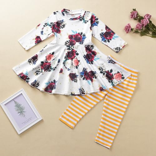 Image of Toddler Baby Girls-Fall-Clothes-Set Little Girls Floral Plaid Highlow Tunic Tops+Leggings Outfits Boutique Clothing