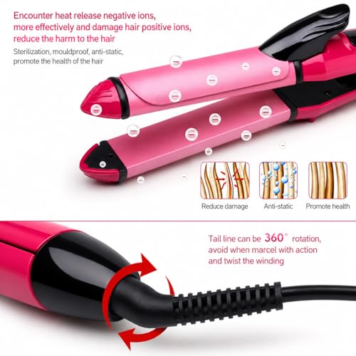 Image of 2-in-1 Hair Straightener & Curler for Women, Ceramic Coated Hair Styling Tool with Fast Heating, Hair Straightening Iron & Curling Wand, Compact Travel-Friendly Hair Styler, A2