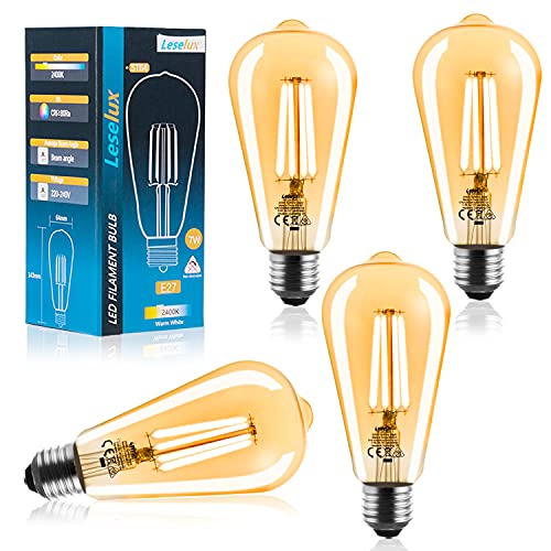 Leselux Bombilla LED E27 Vintage ST64, Blanco Cálido 2400K Bombilla E
