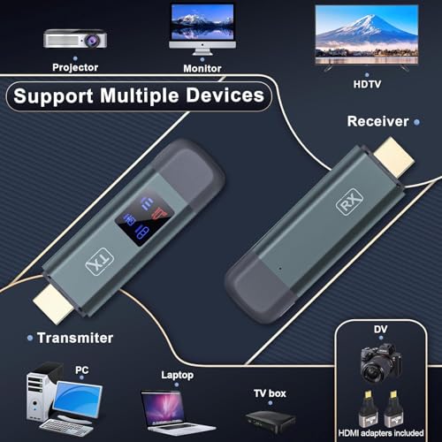 Image of Wireless HDMI Transmitter and Receiver, TTQ Wireless HDMI Extender 4K Supported, Metal Housing, LED Display, 100FT Range, 2.4G&5G, for PC /Laptop /Camera /HDTV /Projector /TV Box, No App /Bluetooth Needed
