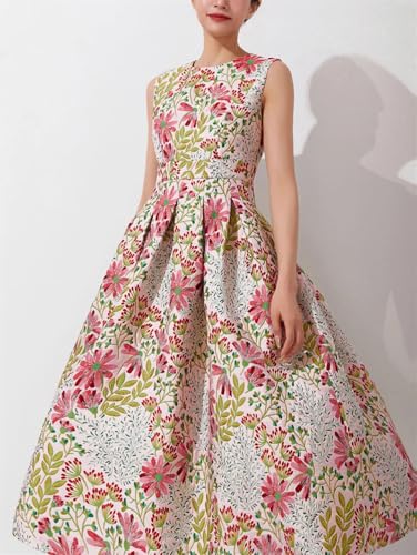 Women Summer Elegant Jacquard Long Maxi Floral Party Robe Vintage Evening Dress2