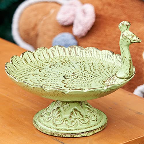 HOUYANG Cast Iron Bird Baths for Outdoors,Cast Iron Bird Feeder, Metal Bird Bath,Vintage Peacock Shape,Home Garden Lawn Yard Table Decorations（Light Green） - Thumbnail 5
