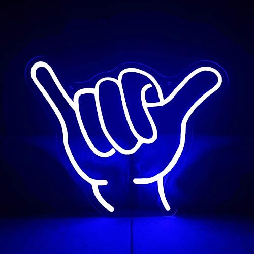 Aloha - Letrero LED de mano con texto en inglés «Shaka», para decoración artística de pared, letrero de neón suelto con texto en inglés «15.7x12.4»