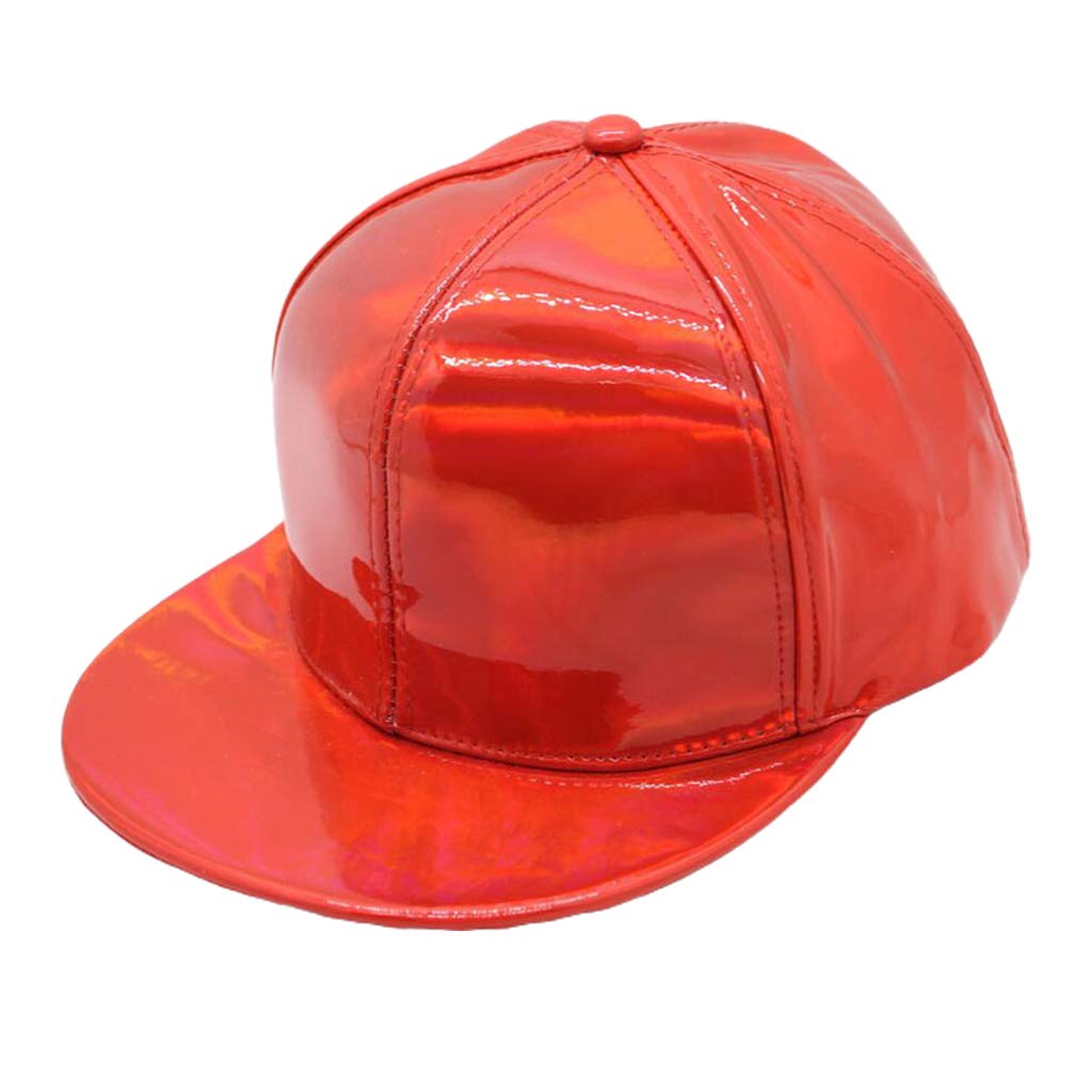 SEATTLE Baseball Cap Women Men Holographic Faux Leather Baseball Cap Shiny Rave Metallic Reflective Rainbow Hip Hop Flat-Brimmed Snapback Hat