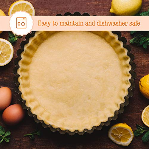 Non Stick Round Fluted Tart Tins, Pie Dish and Quiche Dish in Stainless Steel with Removable Loose Bottom for Pie, Quiche and Tart Cooking (2 Pack) Second Image