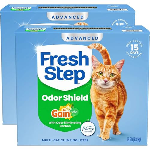 Fresh Step Odor Shield Advanced Multi Cat Clumping Litter with Febreze Freshness, Gain Original Scent, 18.5 lb Each, Pack of 2 (Package May Vary)