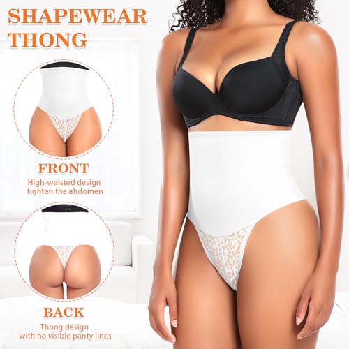 Image of Werena Tummy Control Thong Shapewear for Women High Waist Body Shaper Panties Girdle Lace Shaping Underwear