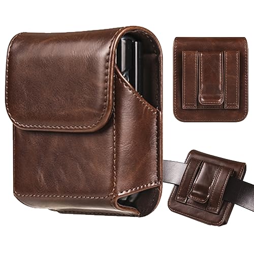INGIDO Holster for Samsung Galaxy Z Flip 7/6/5, Premium Leather Phone Pouch with Belt Clip Belt Case for Motorola Razr Plus, Moto Razr -Coffee