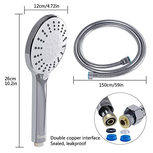 Ducha de ducha, GOAMZ Cabezal de ducha 5 modos de agua, Boquilla de Silicona Limpiable y Manguera Universal de Acero Inoxidable de 1,5 m, Desmontable Cromado Bañera Cabeza de Ducha (Pistola de