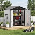 ZEXGONEST 6 x 4 FT Outdoor Storage Shed, Waterproof Metal Garden Tool Shed with Gable Sloped Roof, Lockable Door & Air Vents for Backyard Patio Lawn, White