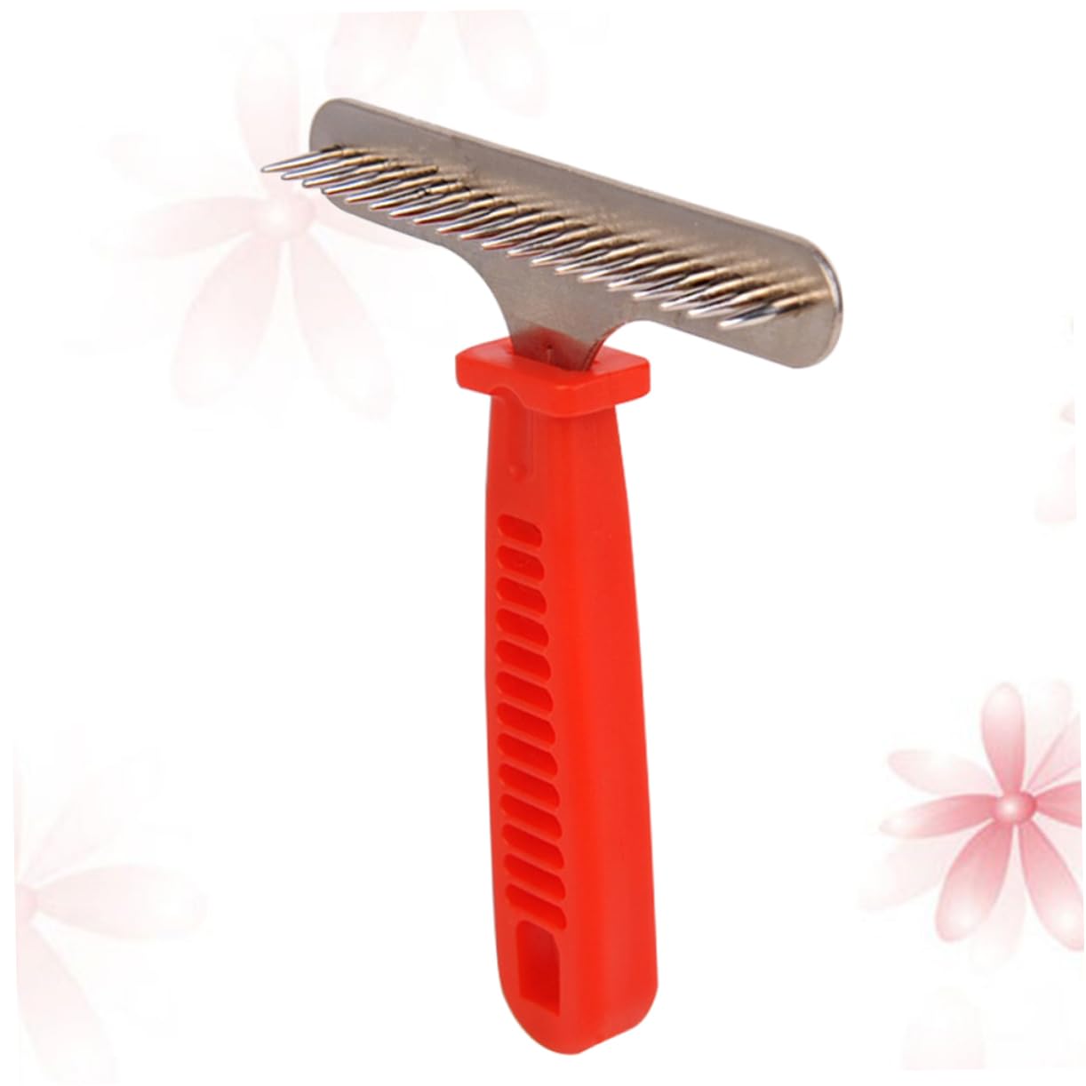 Mikikit Dematting Comb for Dogs Cats Ergonomic Grooming Rake Brush for Shedding Breeds Gentle Detangler for Loose Knotted Hair Pet Comb Red Color
